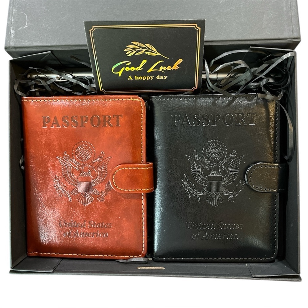 Faux Leather Passport & Vaccine Card Holder Wallets Wedding Travel Gift Box Set